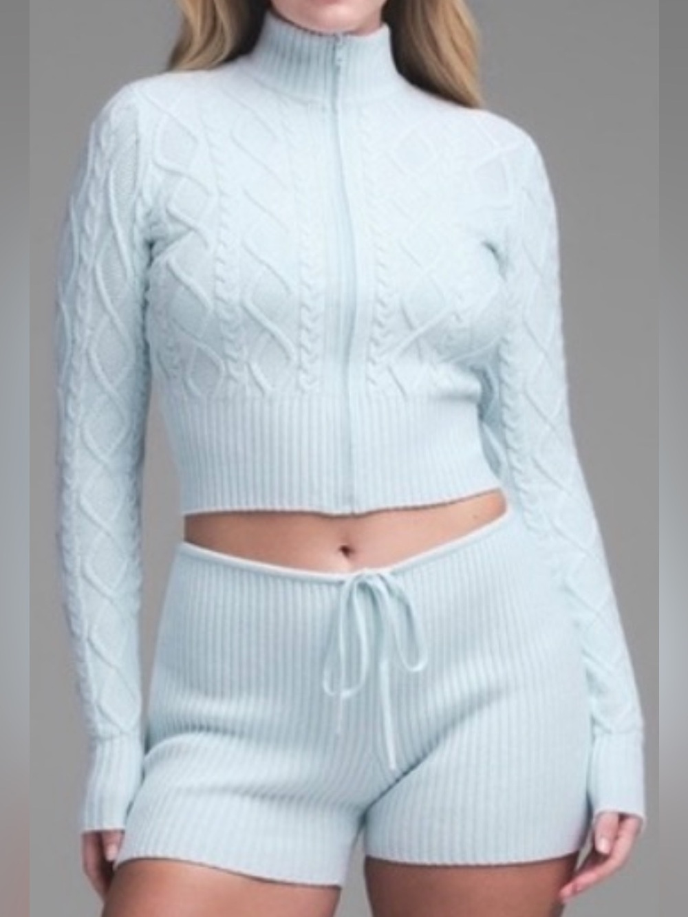 SKIMS SET 2 piece Light Ice Blue Cable-Knit Snow Bunny set SMALL! Sold out!